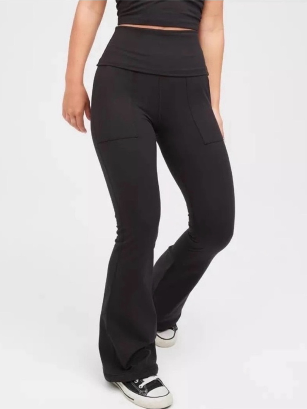 Aerie Offline The Hugger Foldover Flare High Rise Black Leggings Sz S